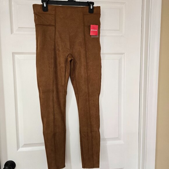 Spanx Faux Suede Leggins Rich Caramel Brown Size Large NWT - Picture 1 of 8
